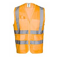 Fageo - Γιλέκο Υψηλής Ευκρίνειας Με Φερμουάρ Και Τσέπες Πορτοκαλί