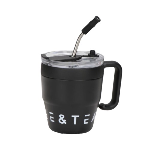 Φορητό παγούρι θερμός κούπα με καλαμάκι - 450ml Black
