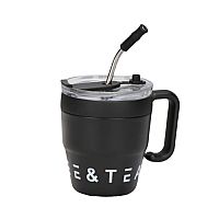 Φορητό παγούρι θερμός κούπα με καλαμάκι - 450ml Black