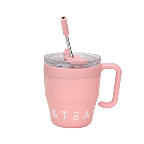 Φορητό παγούρι θερμός κούπα με καλαμάκι - 450ml  Pink