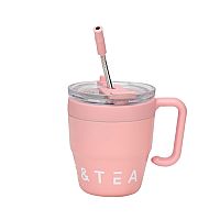 Φορητό παγούρι θερμός κούπα με καλαμάκι - 450ml  Pink