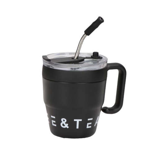 Φορητό παγούρι θερμός κούπα με καλαμάκι - 450ml Black
