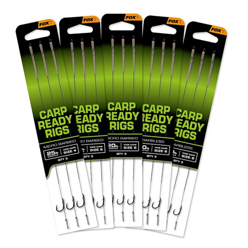 Fox - Carp Ready Rigs x 3 - Wide Gape size 4 (25lb)