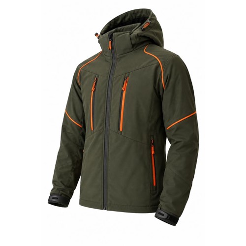 Μπουφάν Softshell Κυνηγιού Χακί με Πορτοκαλί Λεπτομέρειες